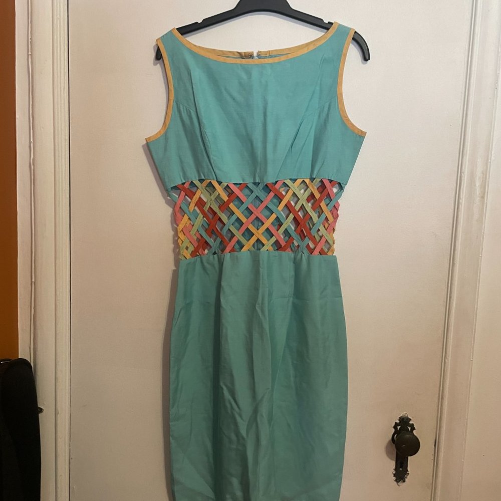 Vintage 60s Mod Cut-out Raw Silk Dress